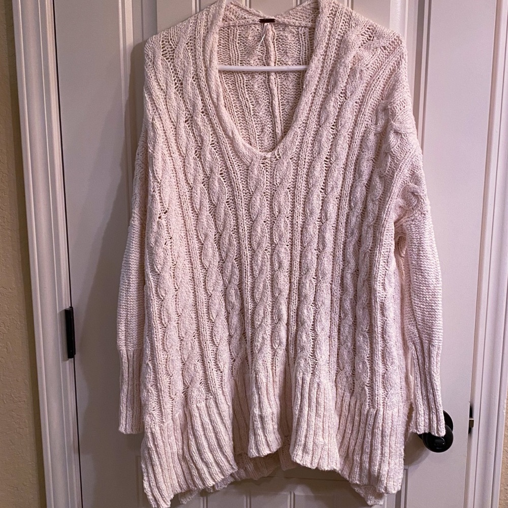 Free people oversized cream cable knit sweater